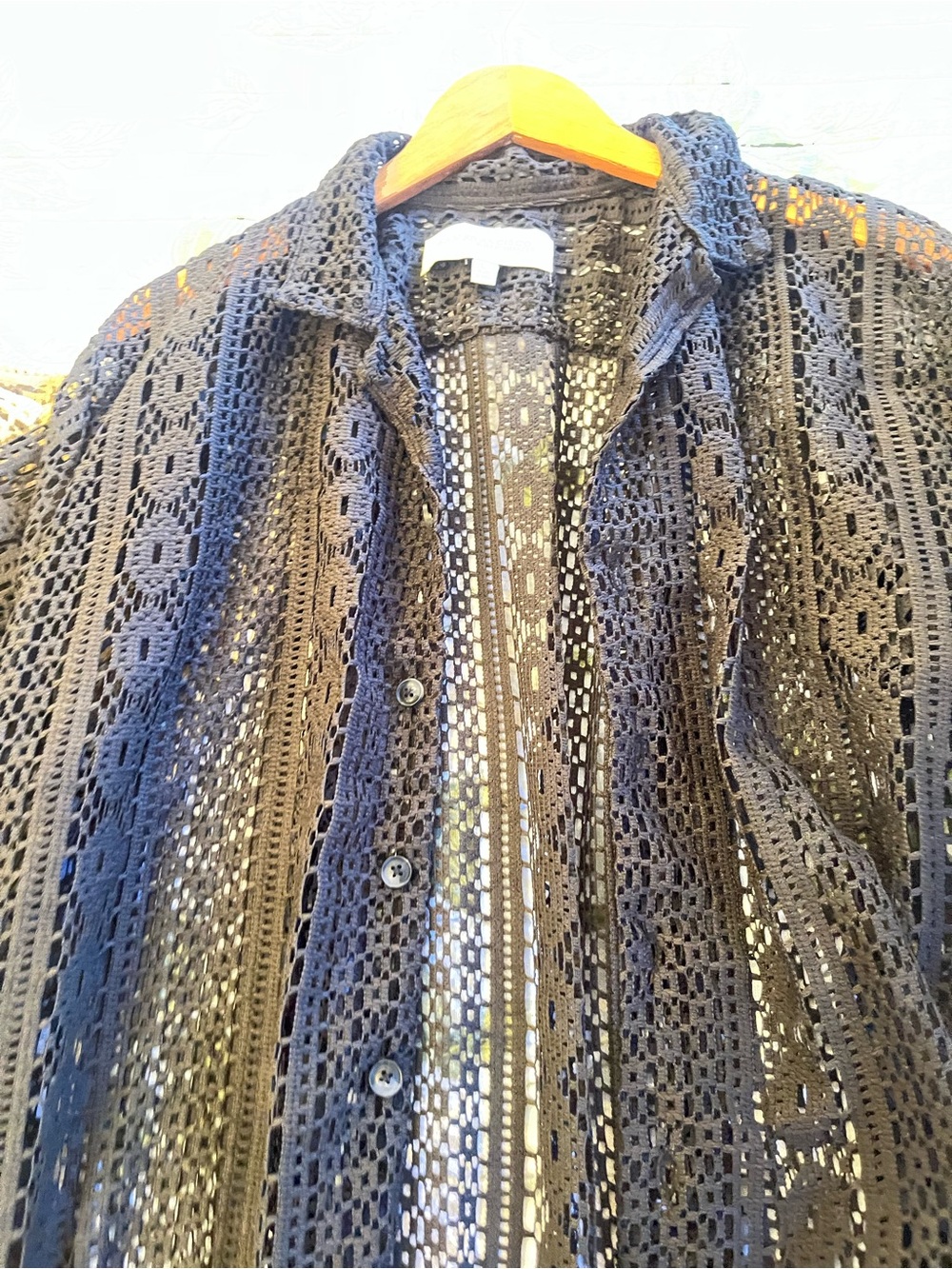 2 for one beach wear Black Crochet Button-Up Shirt see through shirts one M & L.